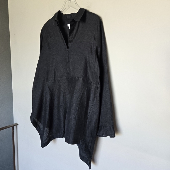 J. Jill 100% Linen Black Popover Lagenlook Boho Asymmetrical Hem Tunic Top LP - Picture 4 of 9